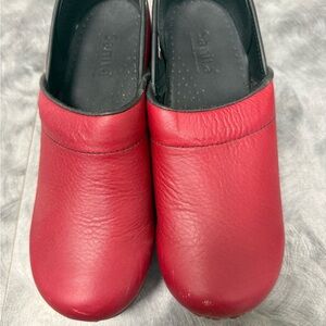 Sanita Red Leather Slip-On Clogs